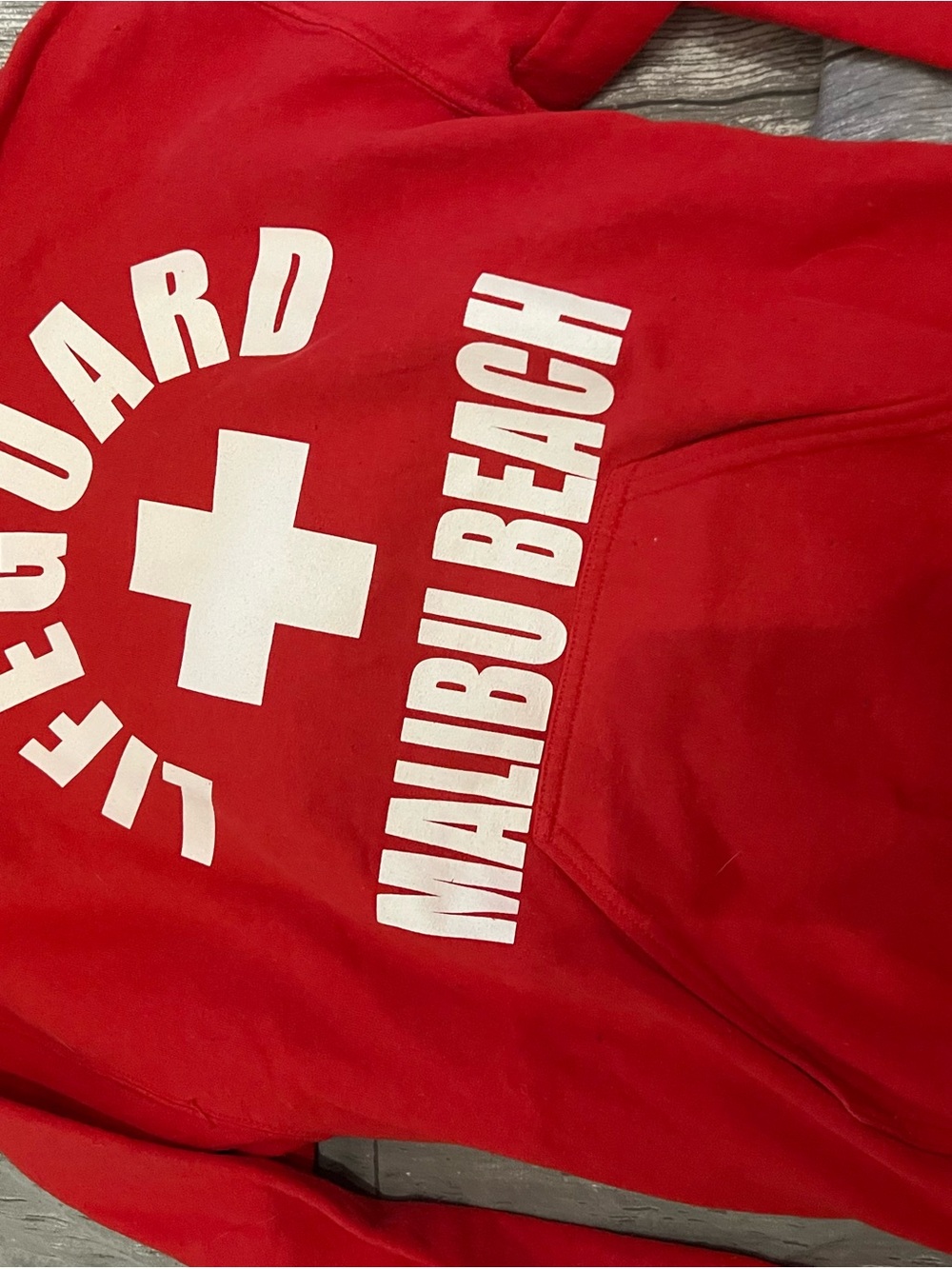 Gildan Red Lifeguard Malibu Beach Sweatshirt with White Print